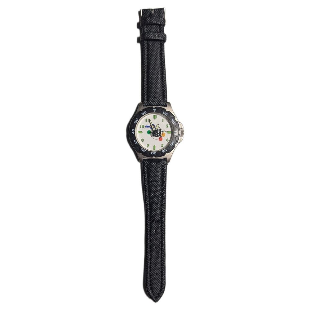 Vtg Y2K Cinemax Multimax Unisex Black Band Rotating Bezel Quartz Wrist Watch